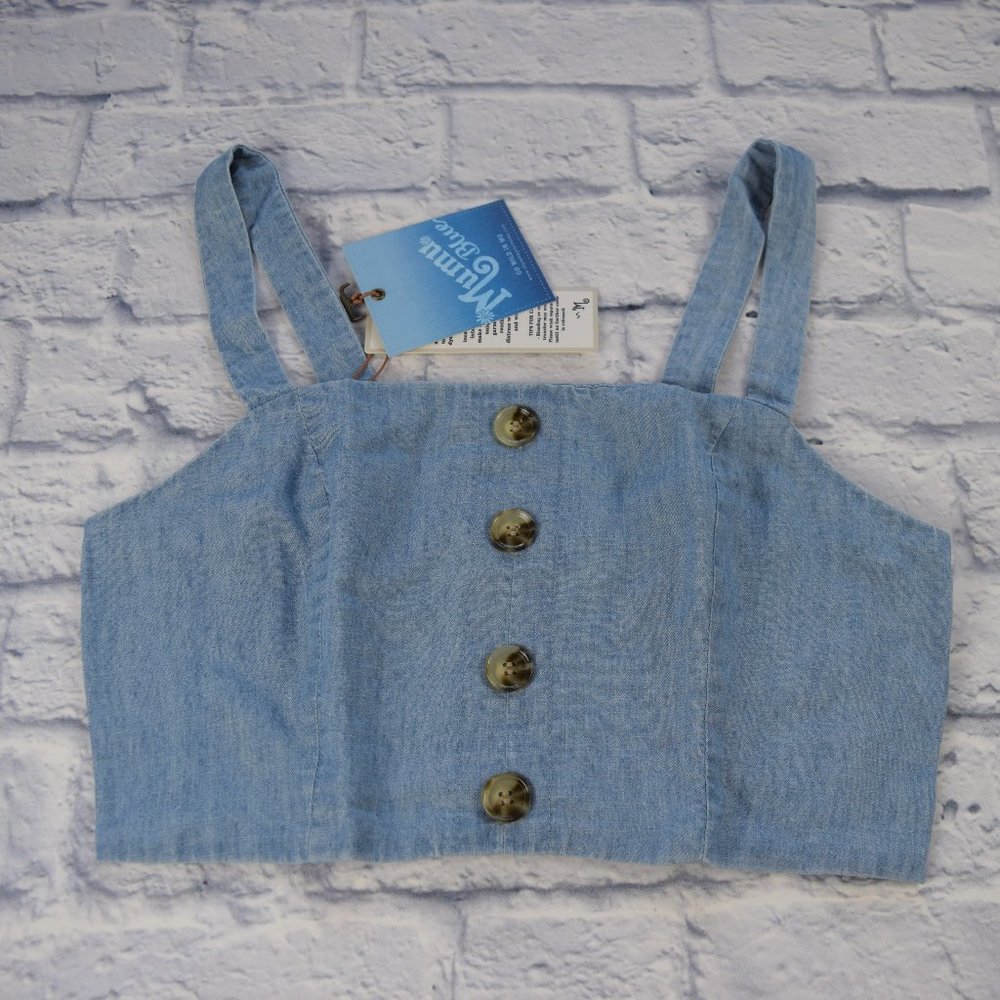 NWT Show Me Your Mumu Adeline Chambray Crop Top M - Picture 3 of 9